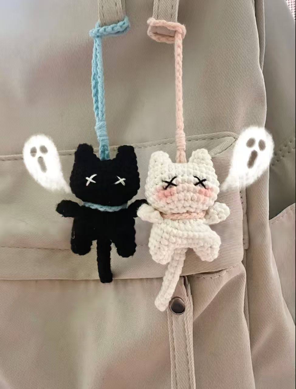 DIY Crochet Cute Cat Doll Set, Handmade Crocheted Doll, Couple Gift