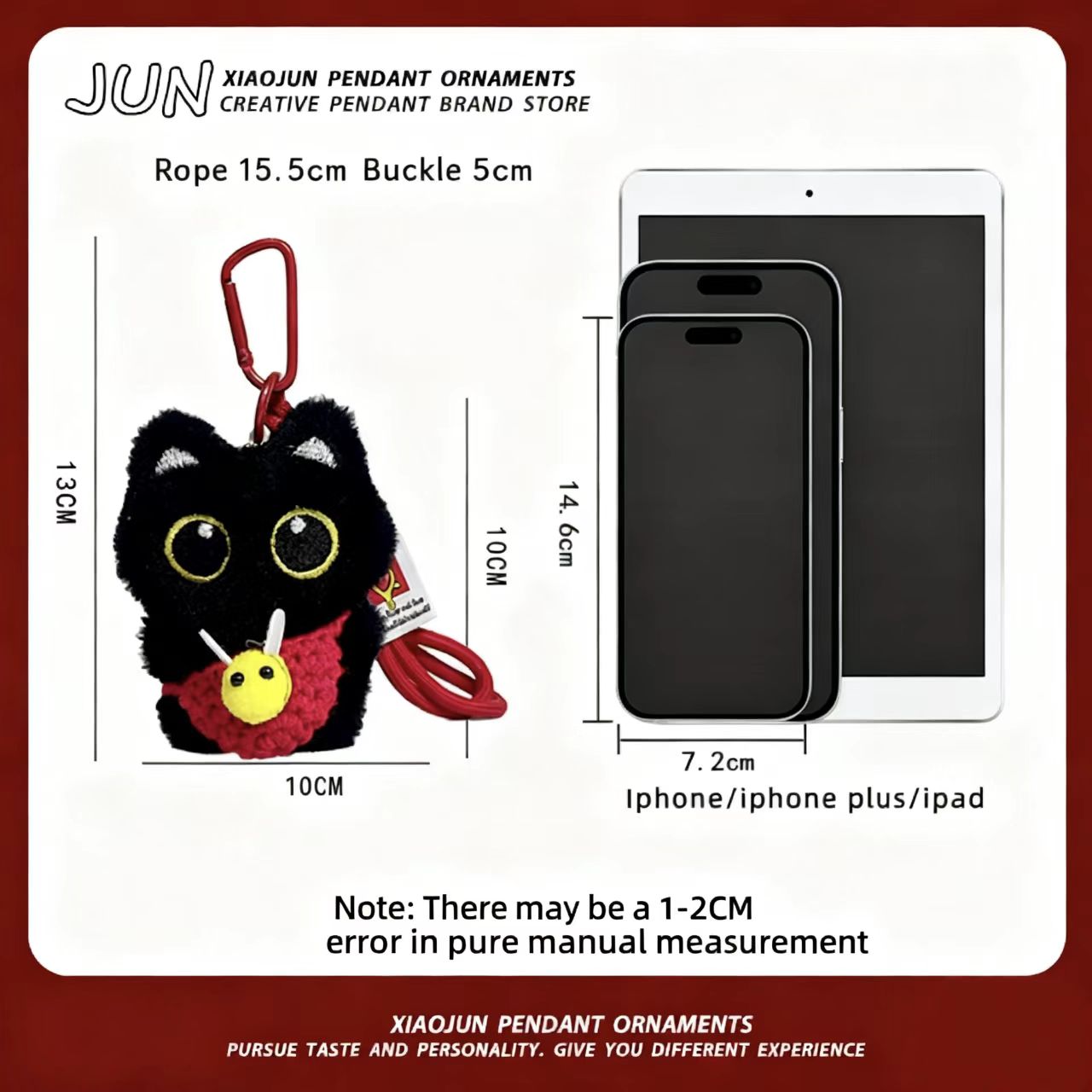 Cute Black Cat Keychain Handmade Plush Toy Unique Woven Hanging Rope Multi Colored Gift for Friends