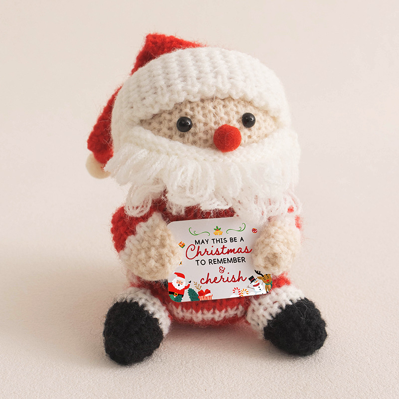 Crocheted Santa Claus Doll Snowman and Reindeer Handmade Knitted Christmas Ornament Set