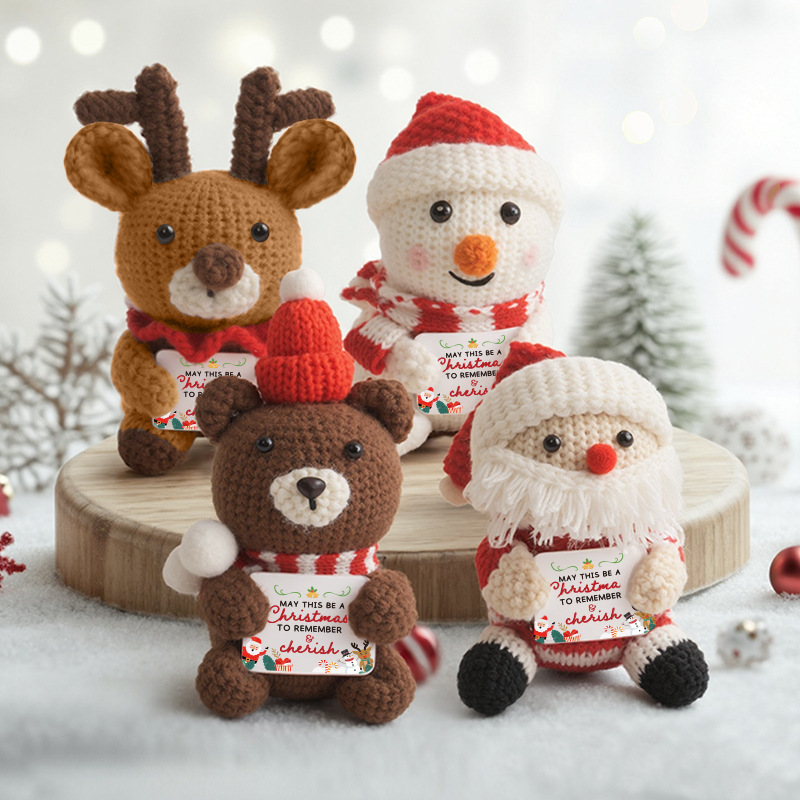 Crocheted Santa Claus Doll Snowman and Reindeer Handmade Knitted Christmas Ornament Set