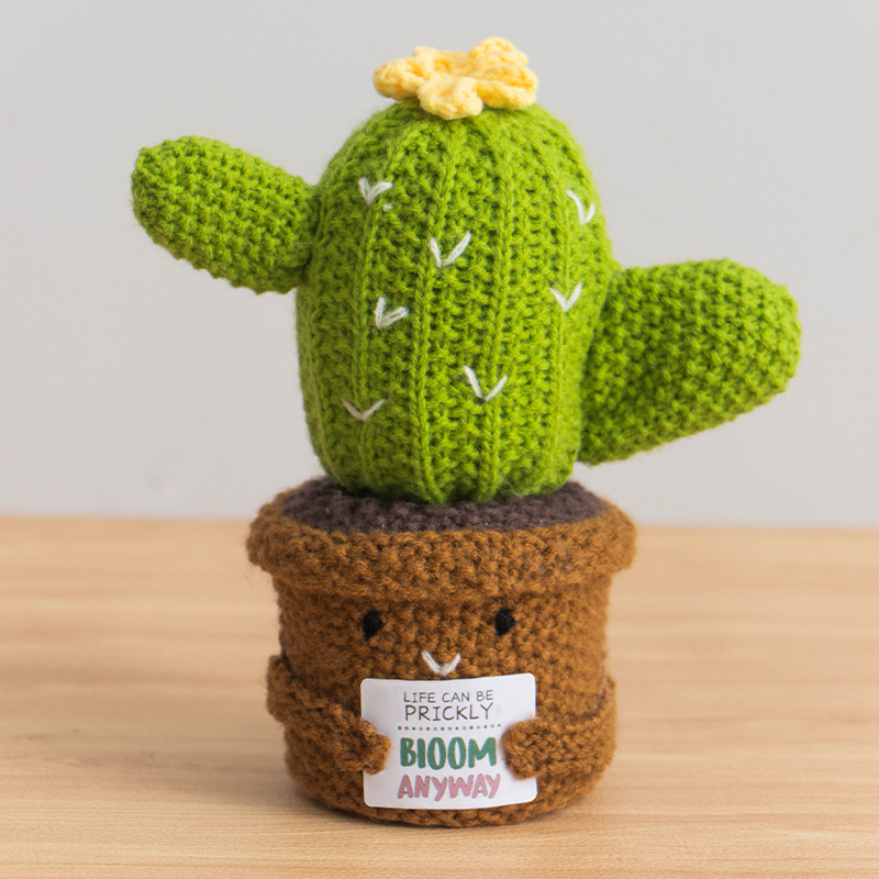 Cute Handmade Knitted Plant Doll Positive Energy Desktop Ornament Simulated Potted Plant