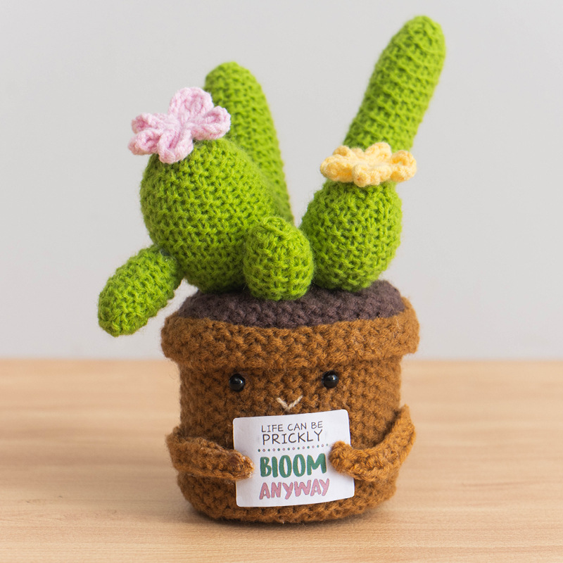 Cute Handmade Knitted Plant Doll Positive Energy Desktop Ornament Simulated Potted Plant