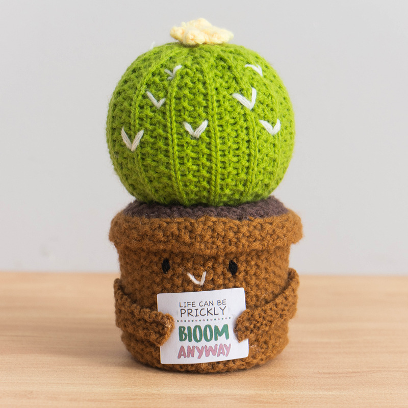 Cute Handmade Knitted Plant Doll Positive Energy Desktop Ornament Simulated Potted Plant
