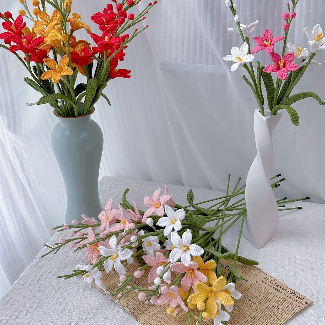 Handmade Crocheted Mars Orchid Flower Bouquet Luxury Artificial Floral Arrangement Home Decor Gift for Best Friends