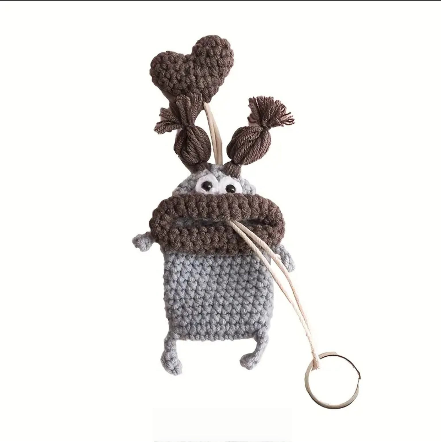 Cute Sausage Lips Knitted Car Key Cover Handmade Funny Yarn Keychain Pouch Buckle Pendant~